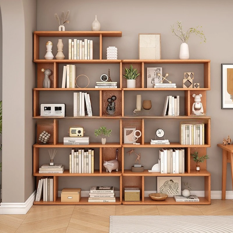 Solid wood integrated against the wall floor shelf living room free lattice cabinet calligraphy student storage