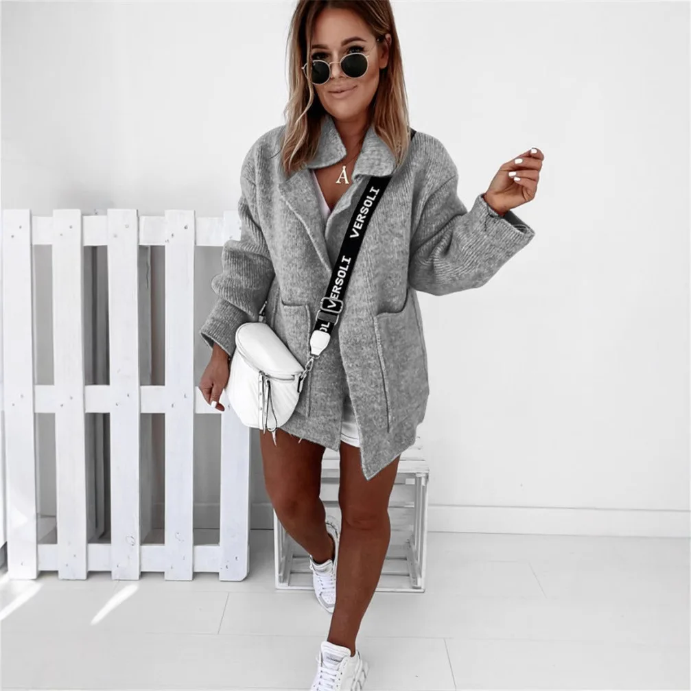 2025 جديد الشارع دعوى طوق جيب كبير فضفاض سترة متماسكة سترة المرأة سترة سترة للنساء تسحب معطف المرأة