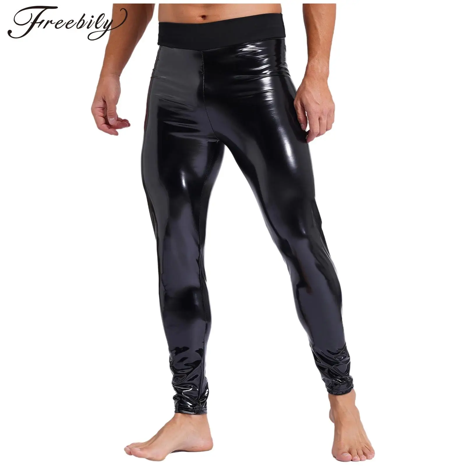 

Mens Fashion Patent Leather Pants Wet Look Punk Faux Latex Motorcyle Biker Pants PU Trousers Rave Party Clubwear Streetwear