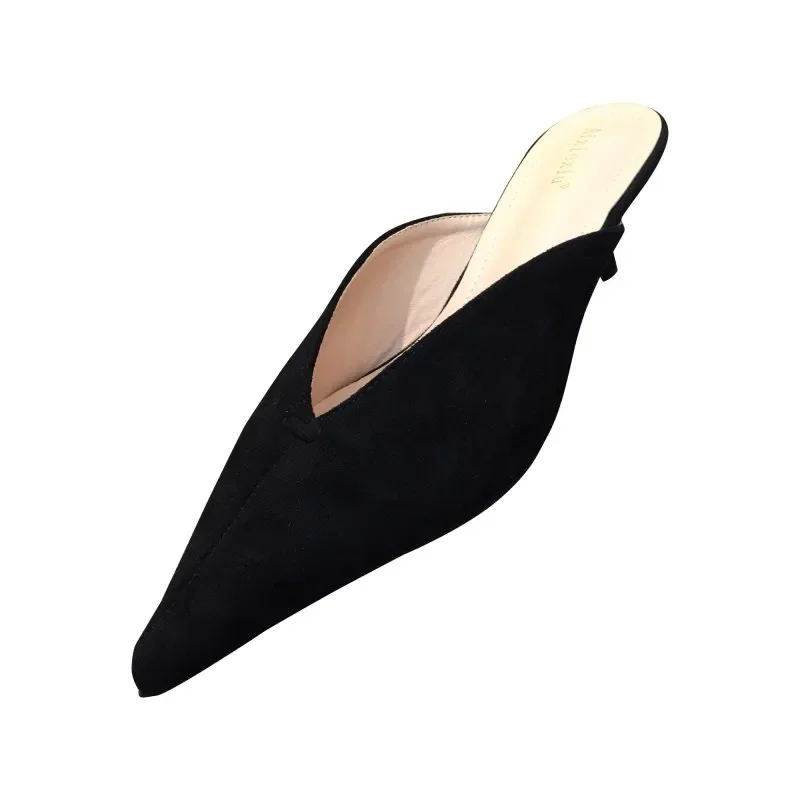 New Pointed Toe Women\'s High Heel Slippers 2024 Spring Closed Toe Sexy Stiletto Suede Simple Slippers