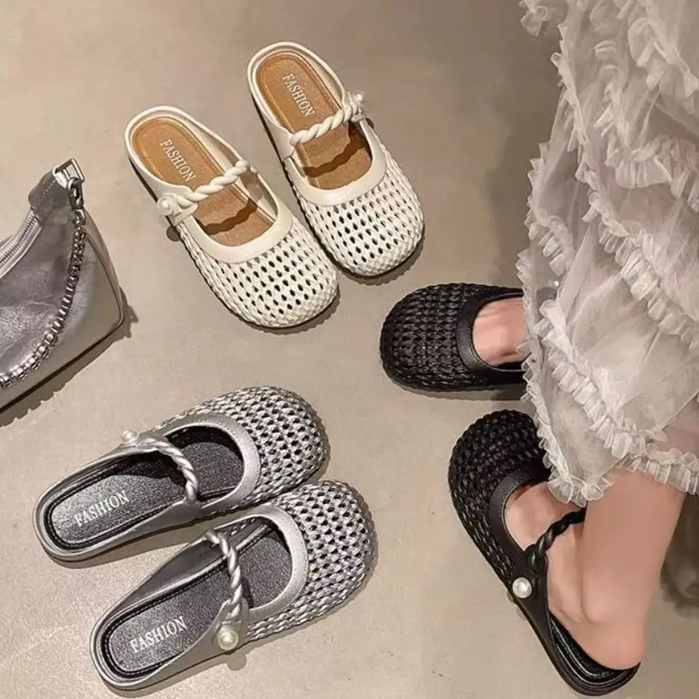 Breathable Baotou Half Slippers Hollow All-Match Breathable Sandals Anti-Slip Lightweight Hand-Woven Slippers Women's Wear