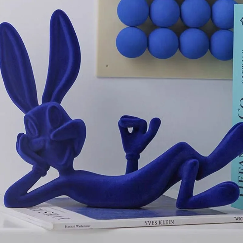 Trendy reclining rabbit figurine, cartoon-style modern home decor for living room, TV cabinet