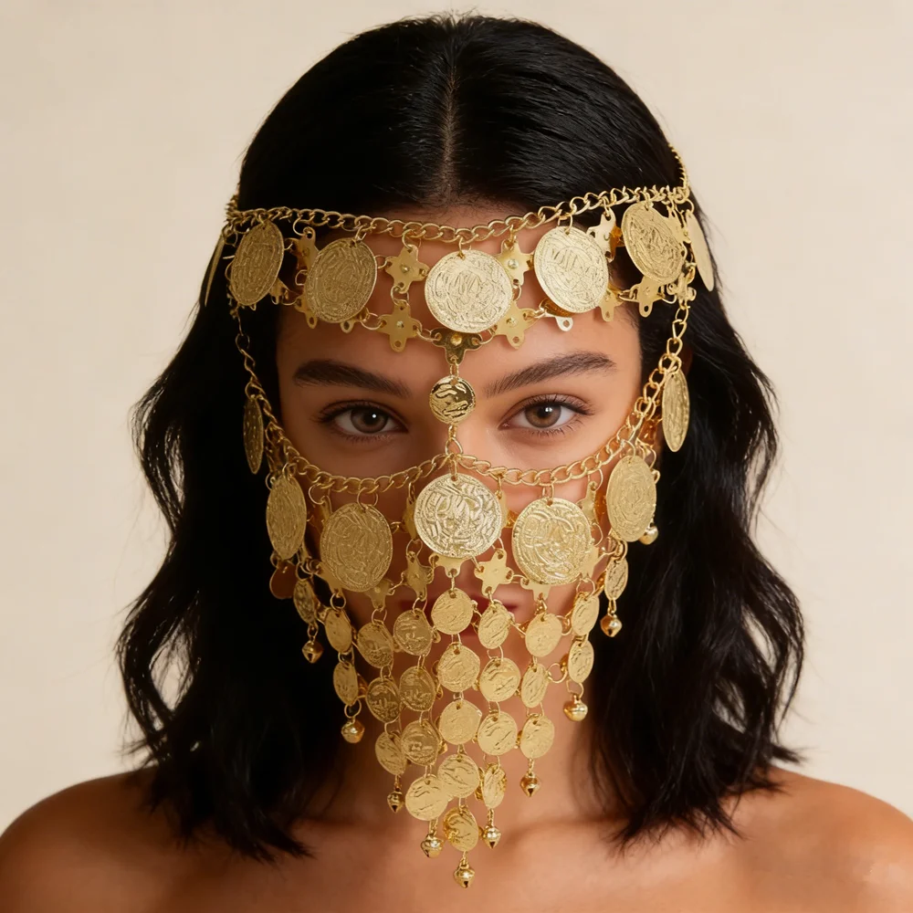 Gold Coin Bell Hanging Ornament Hair Accessory for Women Traditional Ethnic Jewelry for Afghan Arab Middle East Indian Costumes