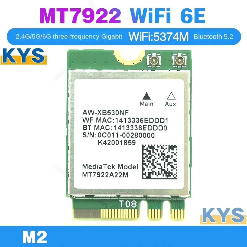 MT7922  Wi-Fi 6E wireless LAN card 2400Mbps wifi network card 2.4G 5G 6G 802.11AX M.2 NGFF for Bluetooth 5.2 MU-MiMO adapter