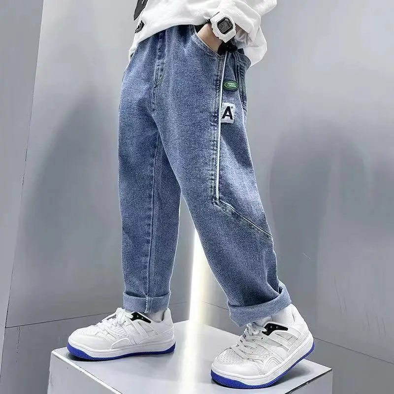 3-14-Year-Old Boys' Pants Spring Autumn Clothes 2023 New Boys' Handsome Casual Trousers Fashionable Jeans Boys Jeans