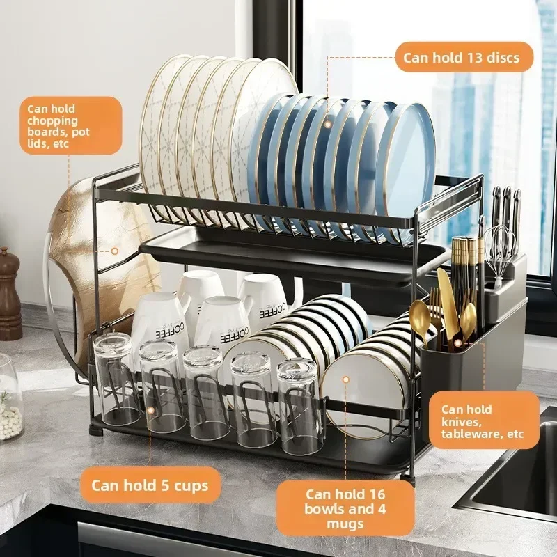 Kitchen Dish Shelf Countertop Cutlery Plate Drain Rack Basket Multifunctional Household Dish and Chopsticks Drain Storage Box