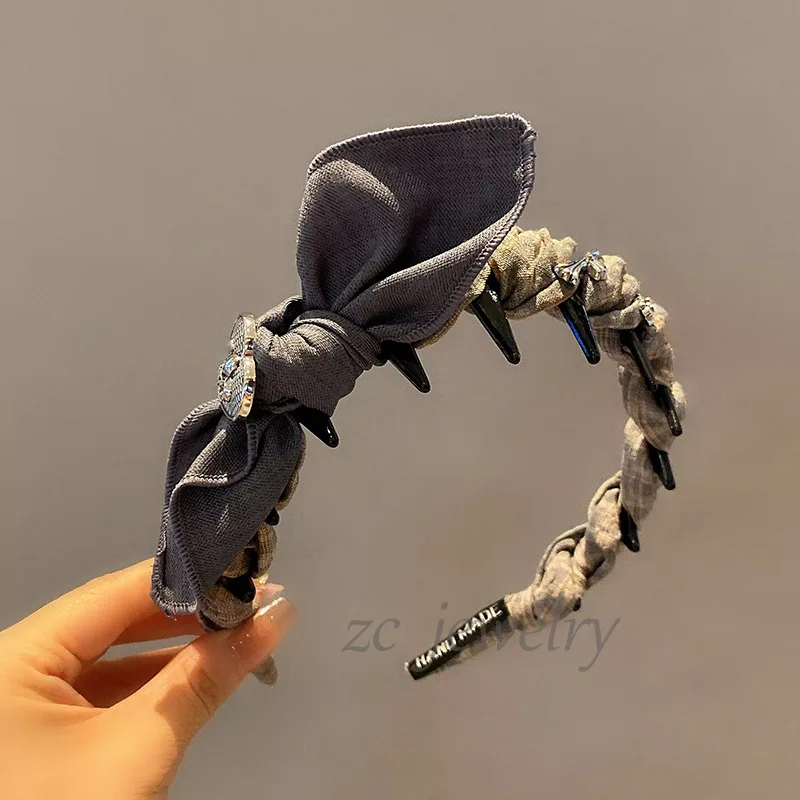 

Korea Dongdaemun New Plaid Rabbit Ear Headband for Women High-end Fashionable Outdoor High Skull Top Versatile Hair Clip