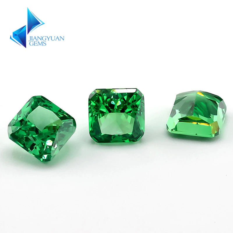 

JIANGYUANGEMS 11#Green Square Octangle Radiant Crushed Ice Cut Cubic Zirconia Stone 5A 5x5mm Zircon Loose CZ Synthetic Gemstone