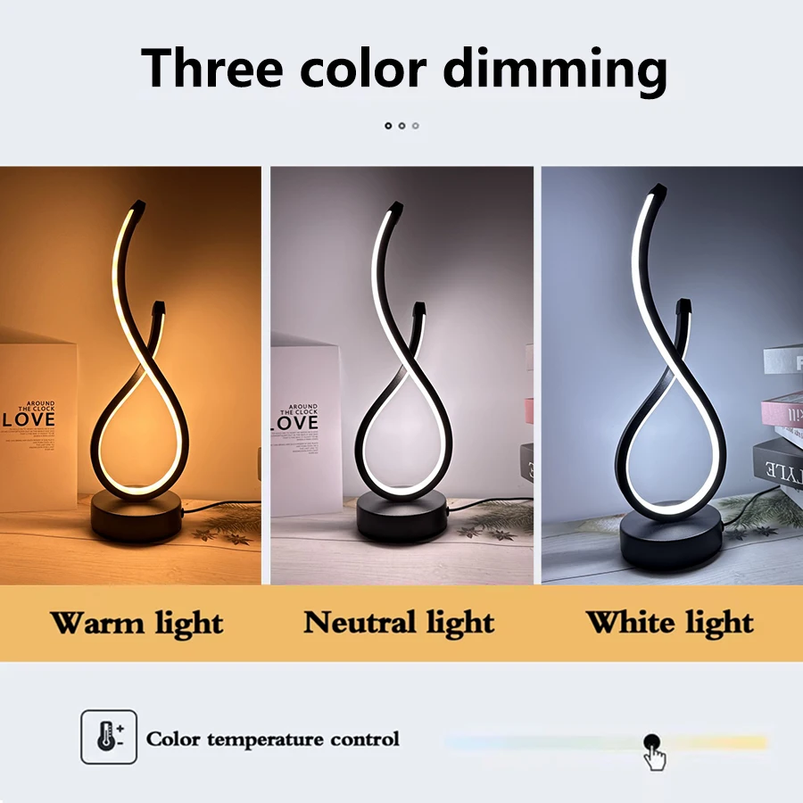 LED Night Table Lamp Modern Spiral Dimmable Bedside Bedroom Lamps Nightstand Desk Lamp Night Light for Living Room Home Office