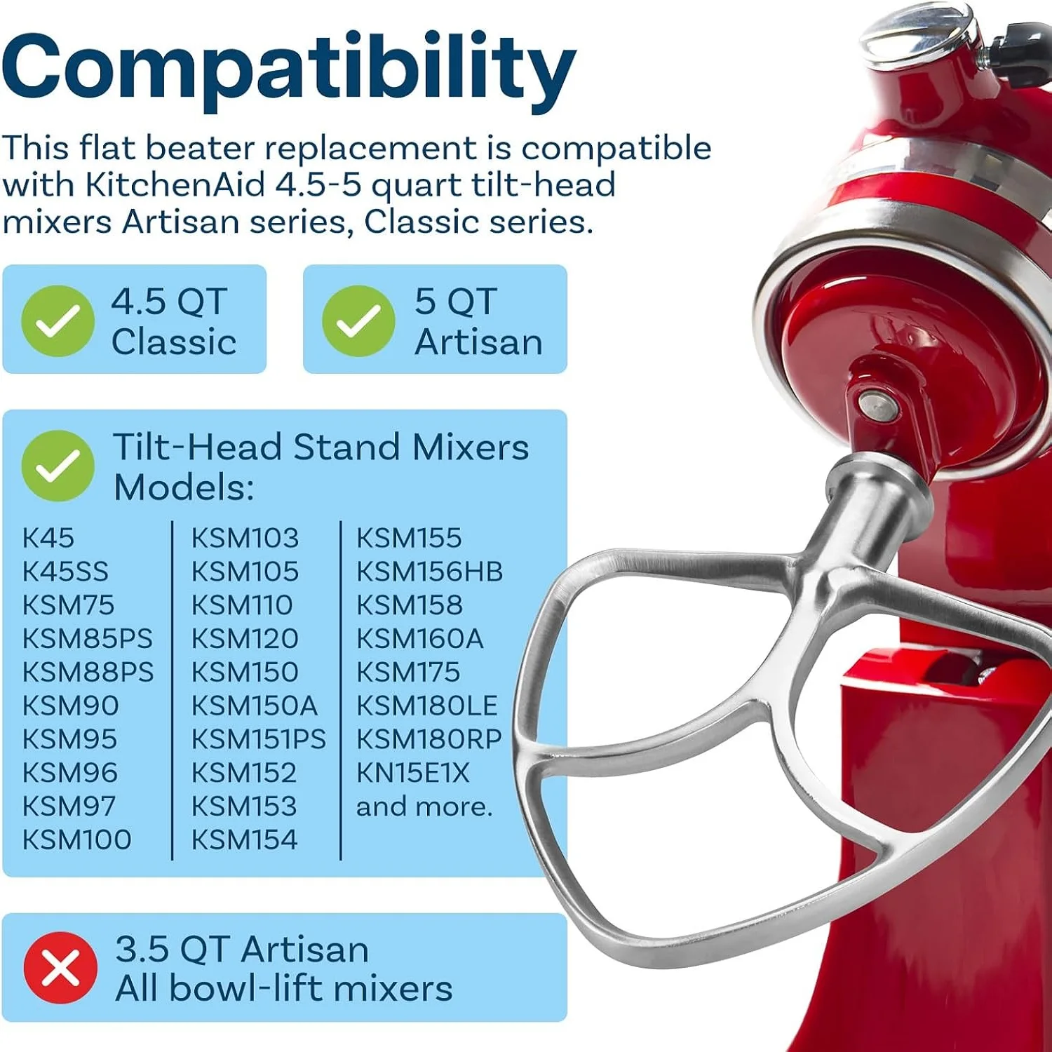 

Flat Beater Paddle for KitchenAid Stand Mixer 4.5QT -5QT Stainless Steel Attachment Replacement