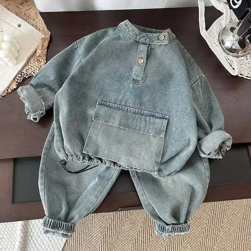 2024 New Autumn Girl Kids Denim Clothes Set 2-9T Toddler Boys Handsome Cowboy Suit Children Loose Long Sleeves 2PCS Outfits