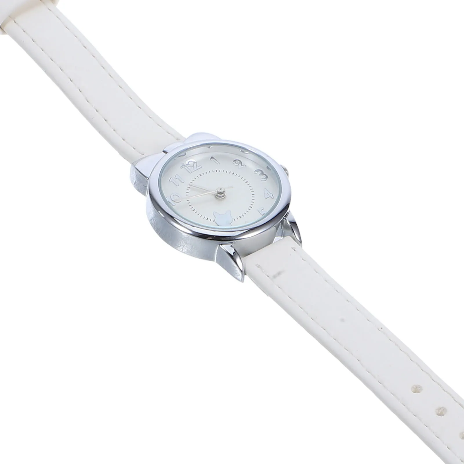 Quartz Wrist Watch Cute Cat Design Metal Face PU Band Analog Watch for School Casual Watches for