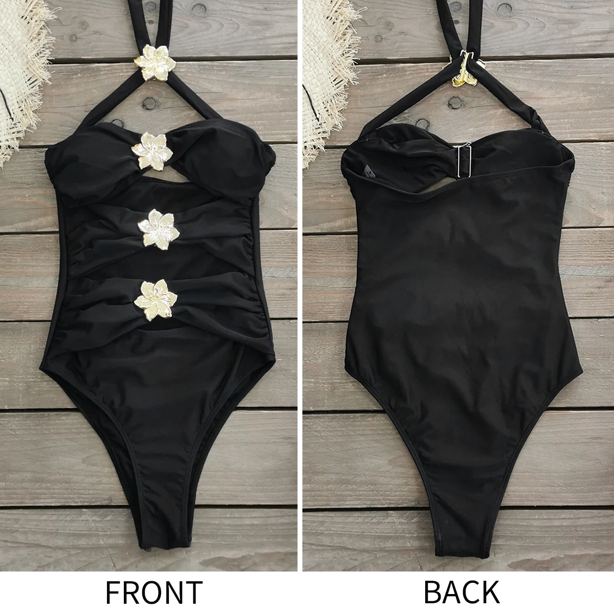 2024 Hot Sale Flower Women One Piece Swimsuit With Skirt Sexy Cut Out Swimwear Mujer Monikini Bathing Suit Lady Beach Suit