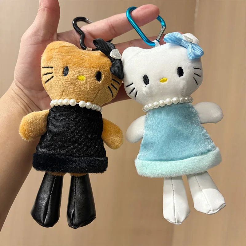 Kawaii Hello Kitty Long Leg Plush Keychain Cute Kitty Bag Charm Heart Clip Keyring  Accessories