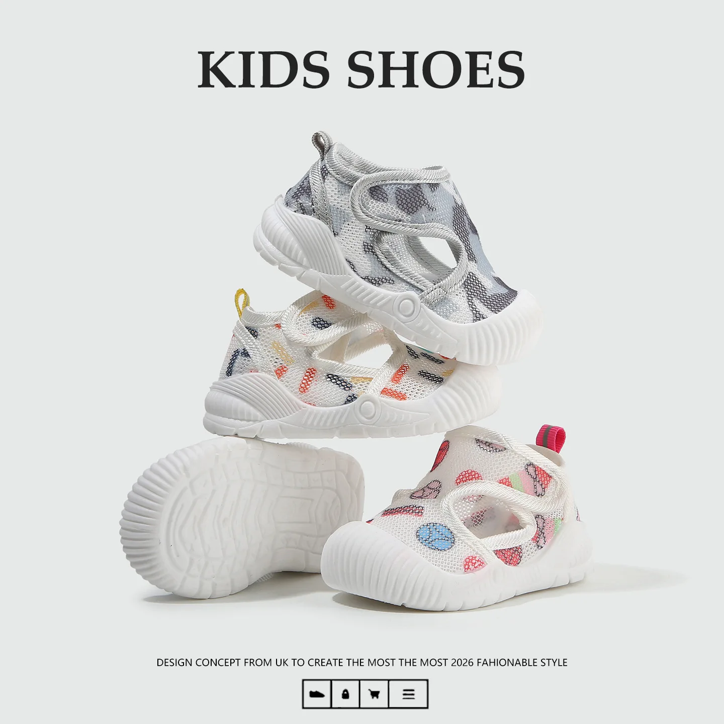 Breathable Knit Mesh Walking Shoes for Kids Spring Summer Soft Sole Anti-Collision Unisex Pastel Casual Sneakers Toddlers 1-3Y