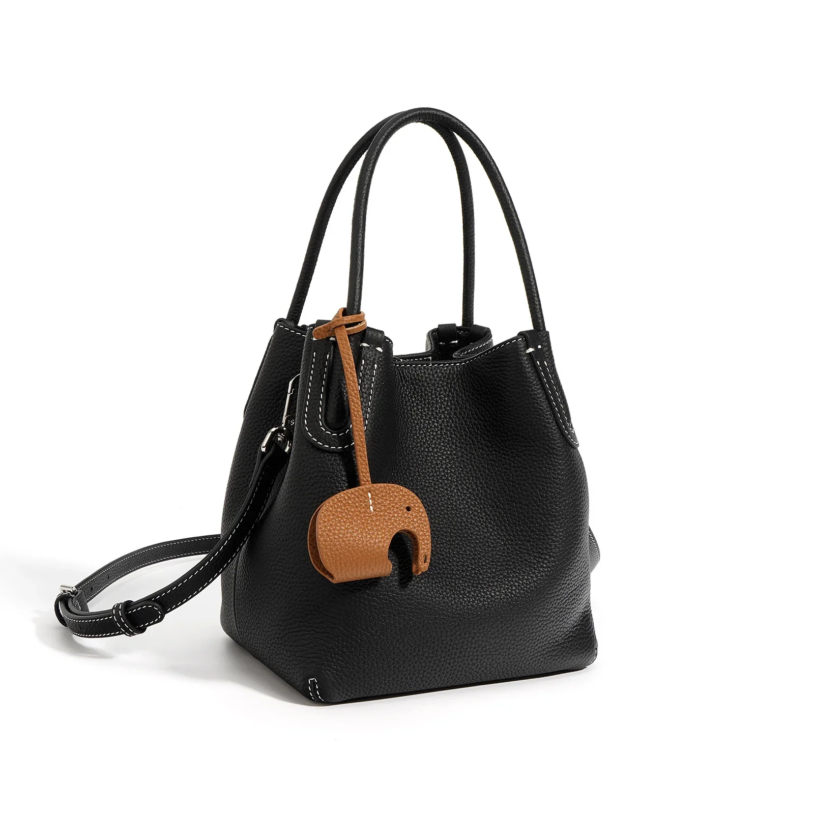 Head Layer Cowhide Vegetable Basket Bag Genuine Leather Cell Phone Crossbody Bag Commuter Shoulder Bucket Bag