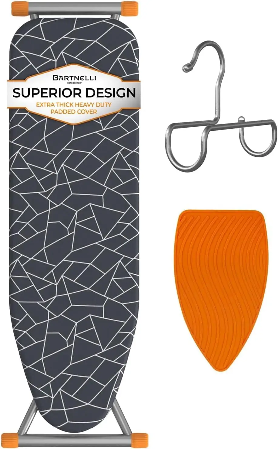 

Space-Saving Foldable Ironing Board, 13x43 Inch Adjustable Height with Bonus Hanger and Silicone Pad