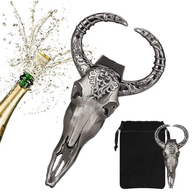Creative OX Head Design Beer Opener Metal Corkscrew Kitchen Bar Accessory Bottle Openers Gadget for Party Club Wedding Gift Set