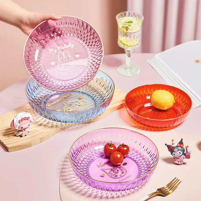 Plato Antideslizante de Frutas Sanrio Hello Kitty, My Melody, Cinnamoroll, Plato Transparente para Café y Aperitivos, Cesta de Frutas, Regalo