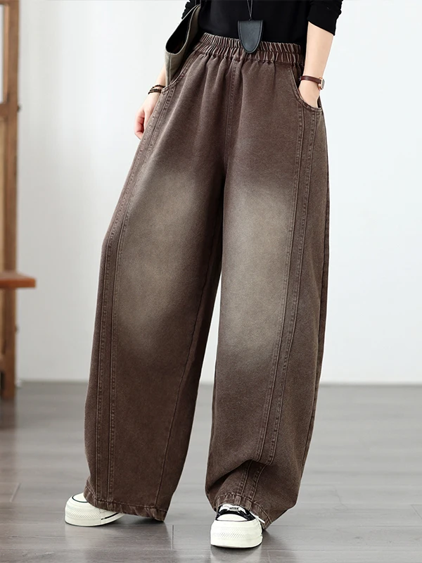 Loose Wide Leg Denim Jeans Women's Casual High Waist Cotton Polyester Blend Straight Cut Trousers Autumn Fashion plus Size