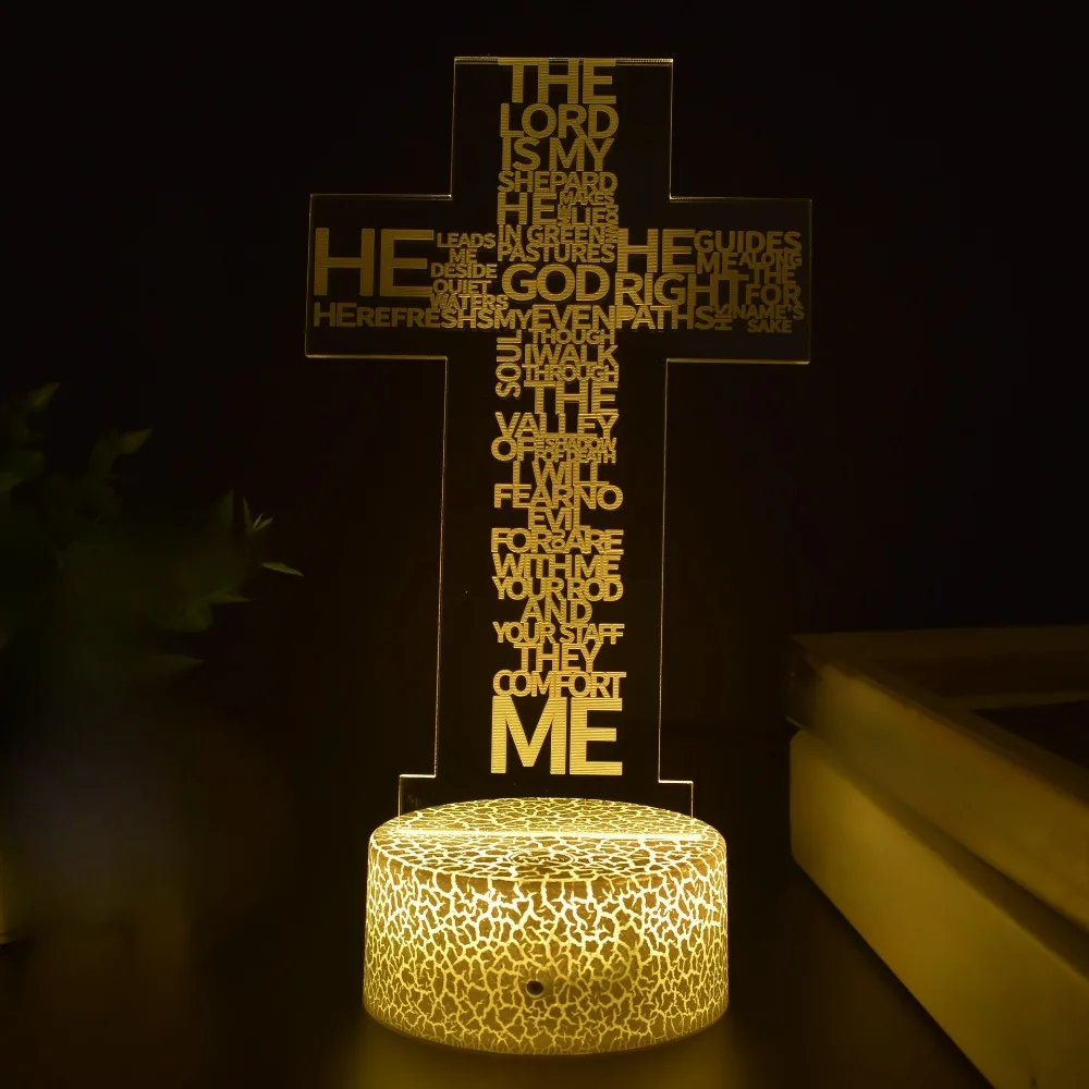 3D Cross Bible Illusion LED Night Light 7 Color Changing Religious Decor Lamp for Bedroom Church Christian Gift for Christmas