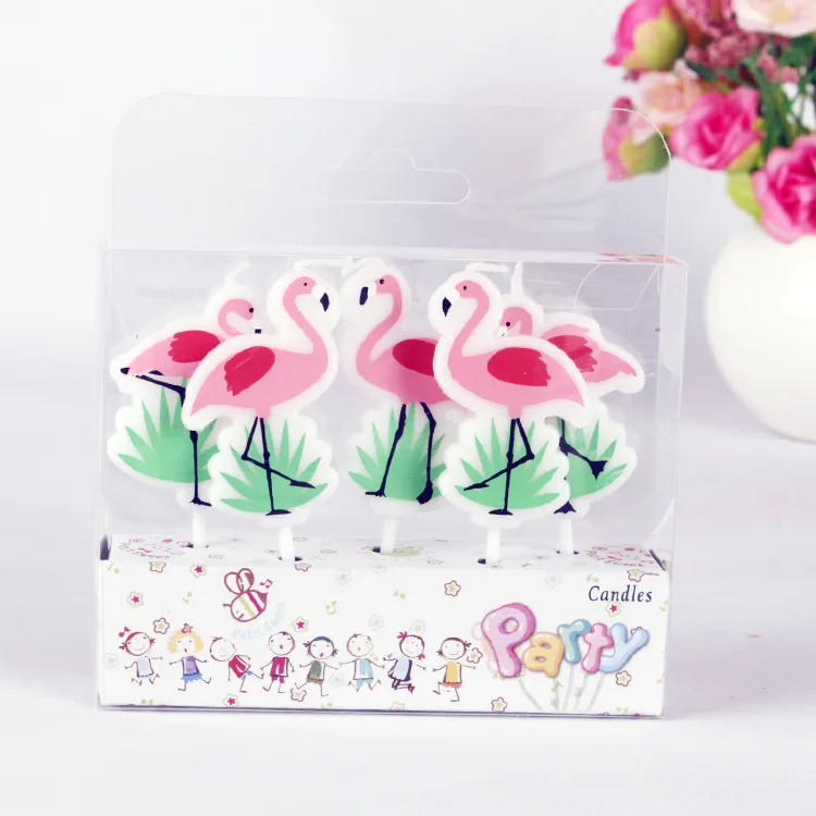 Hot 1Set of 5PCS Birthday Candles Kids First Birthday Party Cake Decoration Animal Flamingo Unicorn Candle Smokeless DIY