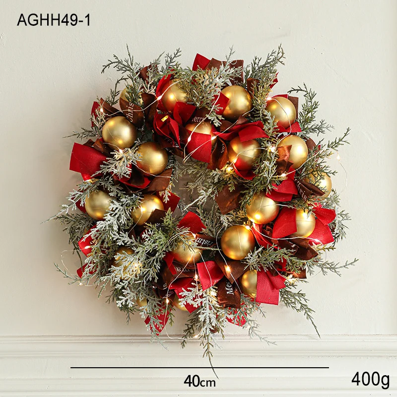 

2024 40CM Christmas Wreath Luxury Package Door Hanging With Lamp Decoration Courtyard Hotel Atmosphere Decorations Gifts