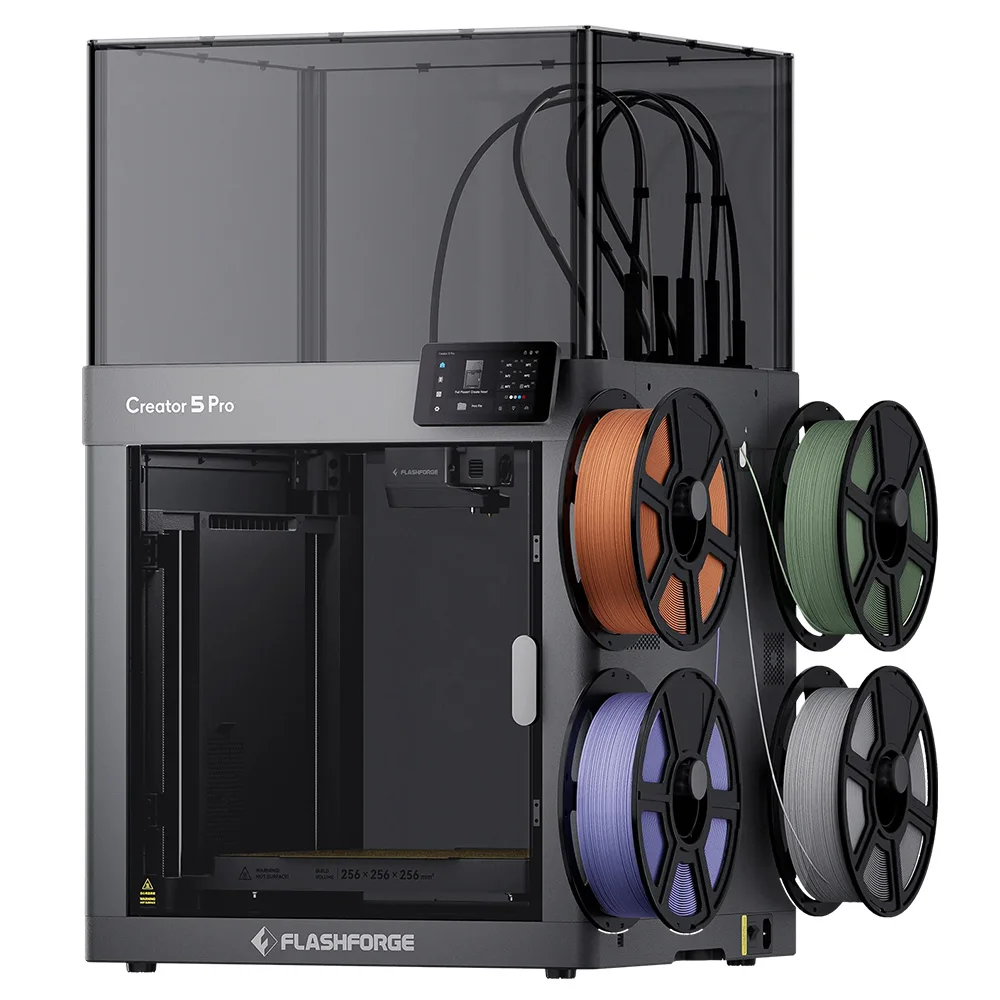 Flashforge Creator 5 Pro FDM 3D Printer 4 Independent Toolheads 600mm/s Travel Speed 256×256×256mm Build Volume 320°C Extruder Heated Enclosed Chamber HEPA13 Air Filtration Auto Bed Leveling Wifi