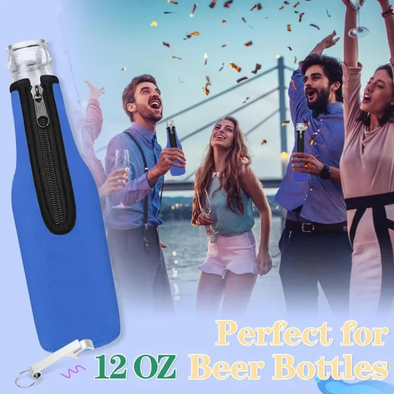 2Pcs Beer Bottle Sleeves Cooler Insulator Collapsible Neoprene Covers with Zipper Insulated Cover