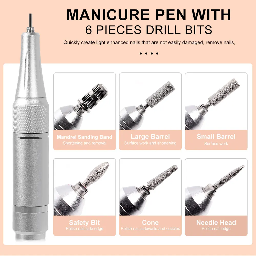 45000RPM Electric Nail Drill File Rechargeable Portable Electric Nail File Machine Kit for Nail Polishing Removing Gift Supplies