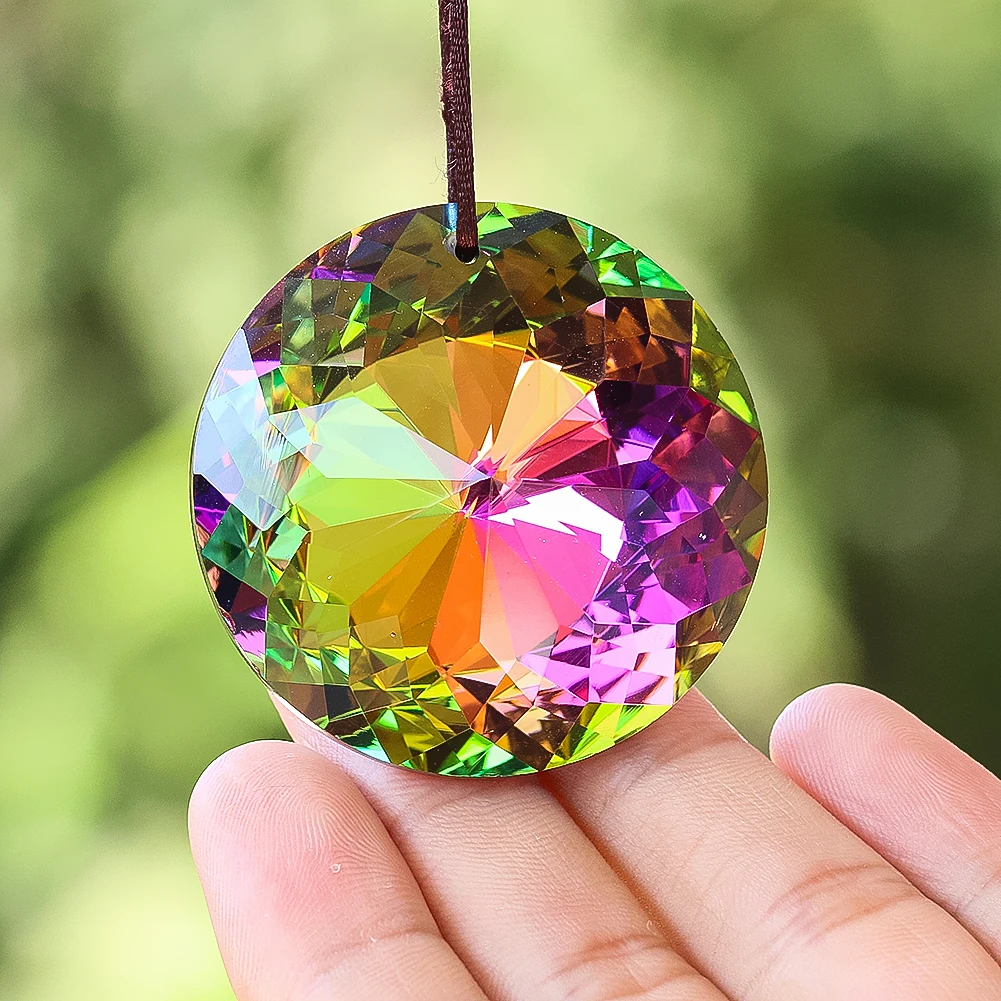 45mm Aurora UFO Disc  Faceted Crystal Prism Hanging Glass Crystal Pendant Sun Catcher Chandelier Lamp Wedding Party Hotel