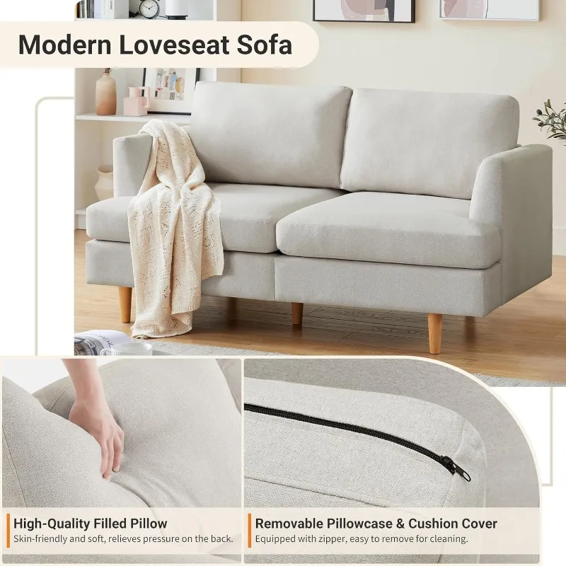 Loveseat 소파, 중앙 세기 모던 소형 소파, 작은 공간용 러브 시트, B 소파 소파, 2 인용 덮개 쿠션, 56 인치