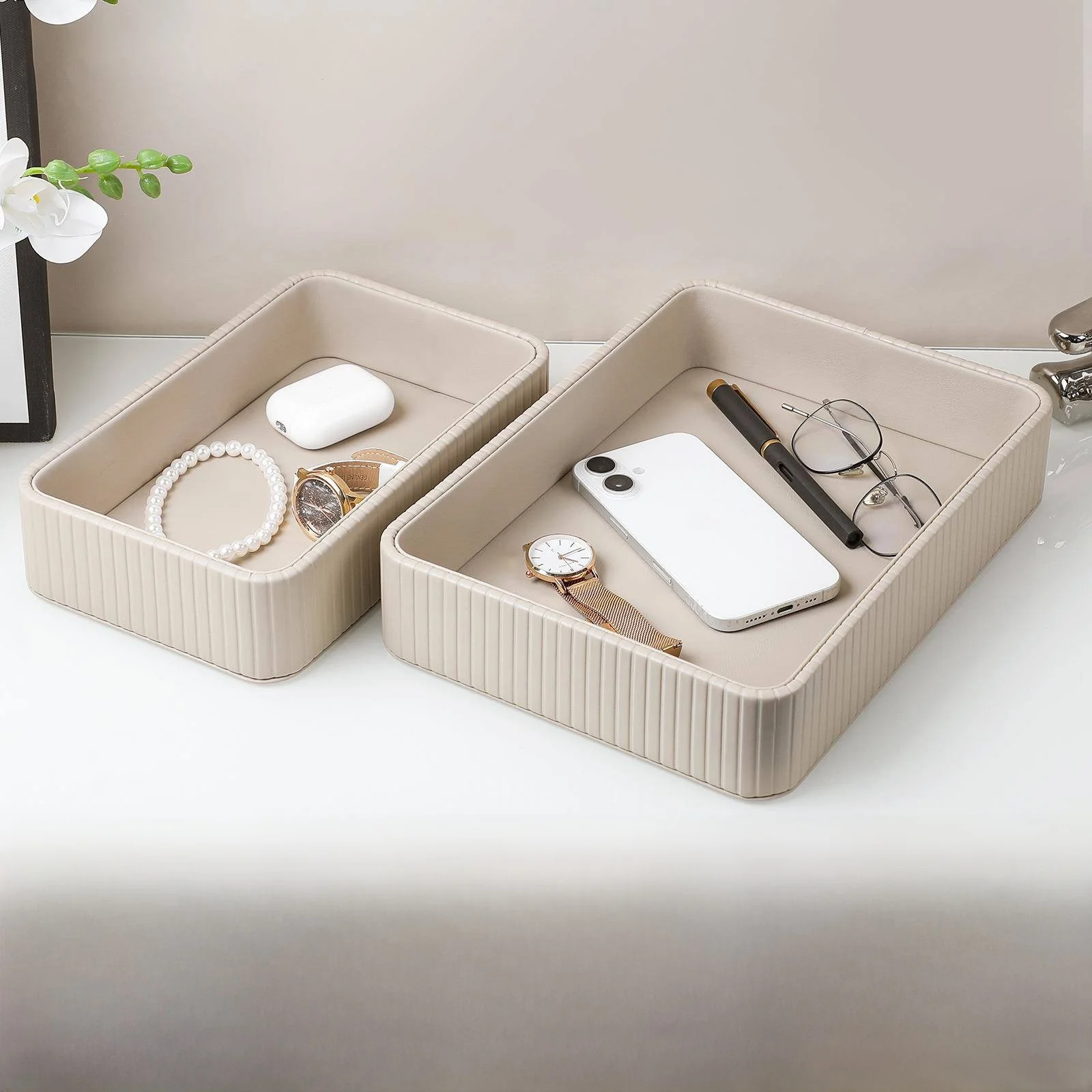 Leather Storage Tray Set Large And Small Size Desktop Organizer Box for Living Room TV Cabinet Entrance Miscellaneous Items