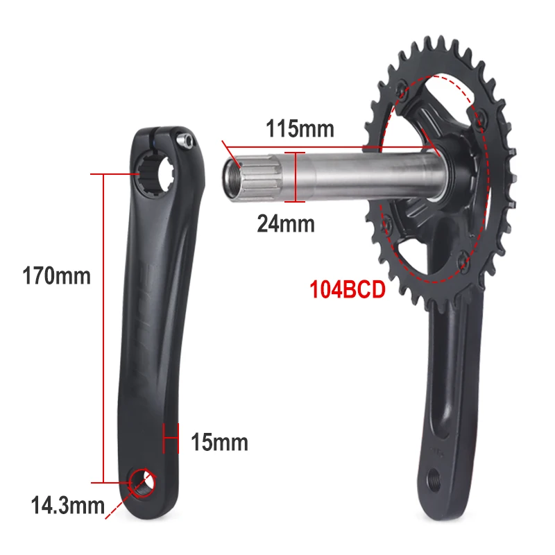 Bolany Bicycle Crankset 32T Hollow Crank MTB Crankset 104BCD Integrated Crank Chainring 170mm with BB91 Bottom Bike Crankset