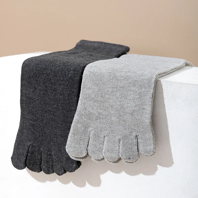 

6 Pairs Men Socks Five-toe Breathable Socks Comfortable For Male Solid Colour Fashion Casual Middle Tube Cotton Socks