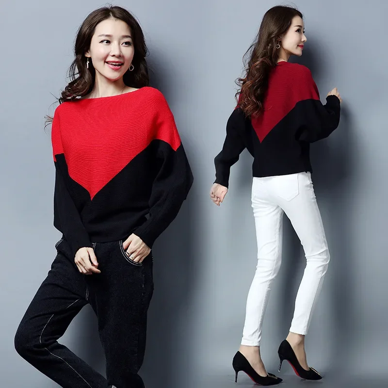 Bat-sleeved knitted sweater bottoming shirt women's spring and autumn new pullover short top loose and versatile long-sleeved