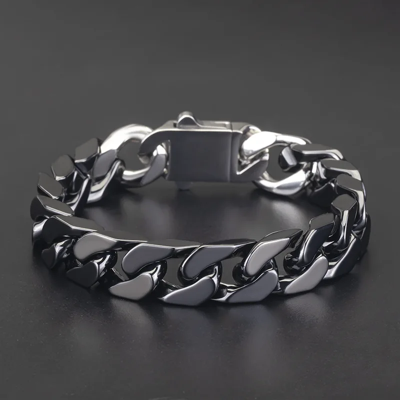 Simple Stainless Steel Ceramic Cuban Bracelet Men's and Women's Same Patchwork Four Side Grinding Titanium Steel Accessories