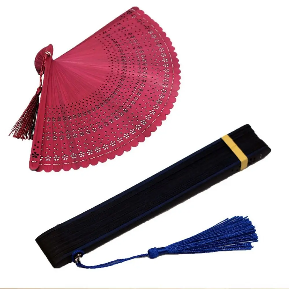 

Portable Chinese Style Bamboo Folding Fan Handmade Carving Han Fu Dance Multi Color with Tassel Hollow Hand Fan Wedding