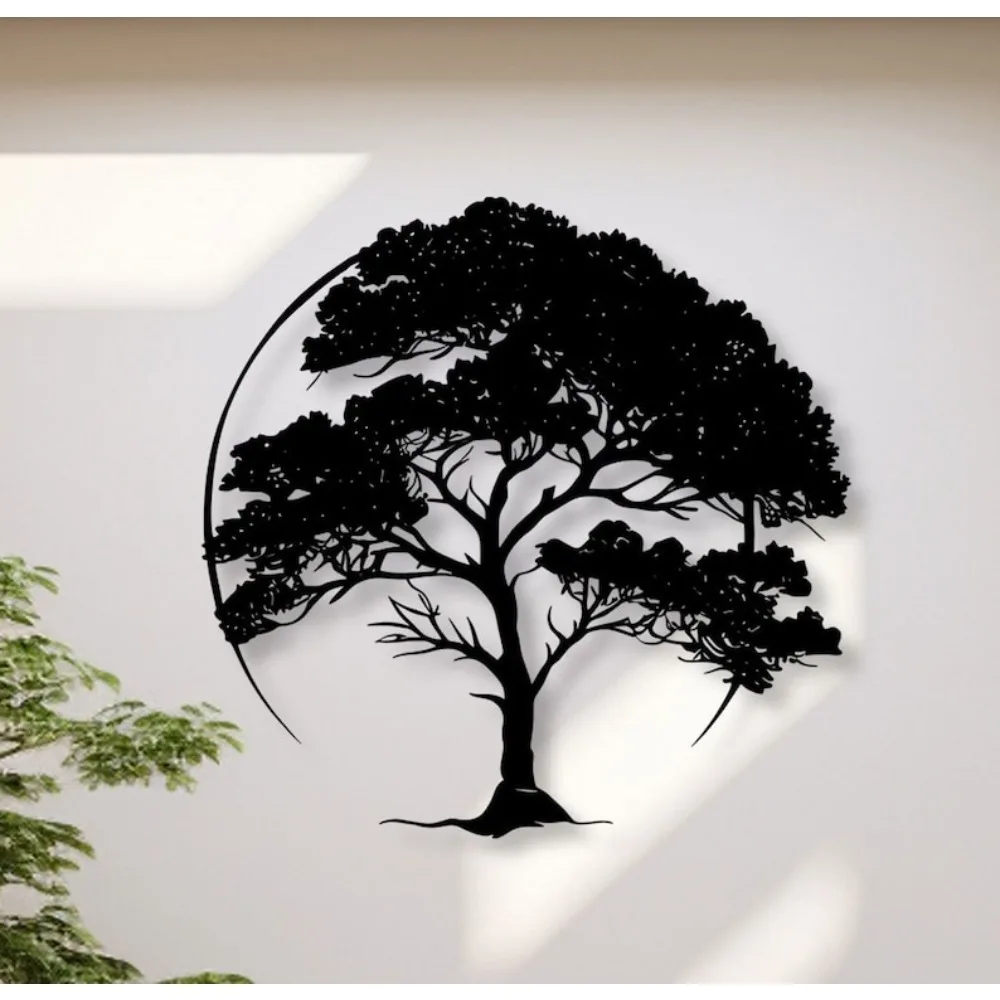 CIFBUY Wrought Iron Tree Wall Art Decor, Black Metal Branch Silhouette Cutout Wall Hanging for Living Room Bedroom Office, Rusti