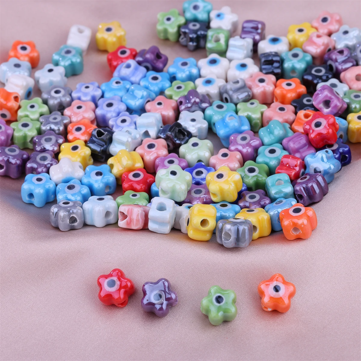 10pcs 12*9 glazed small five star porcelain bead eyes Loose bead bead DIY flower bracelet earrings necklace accessories