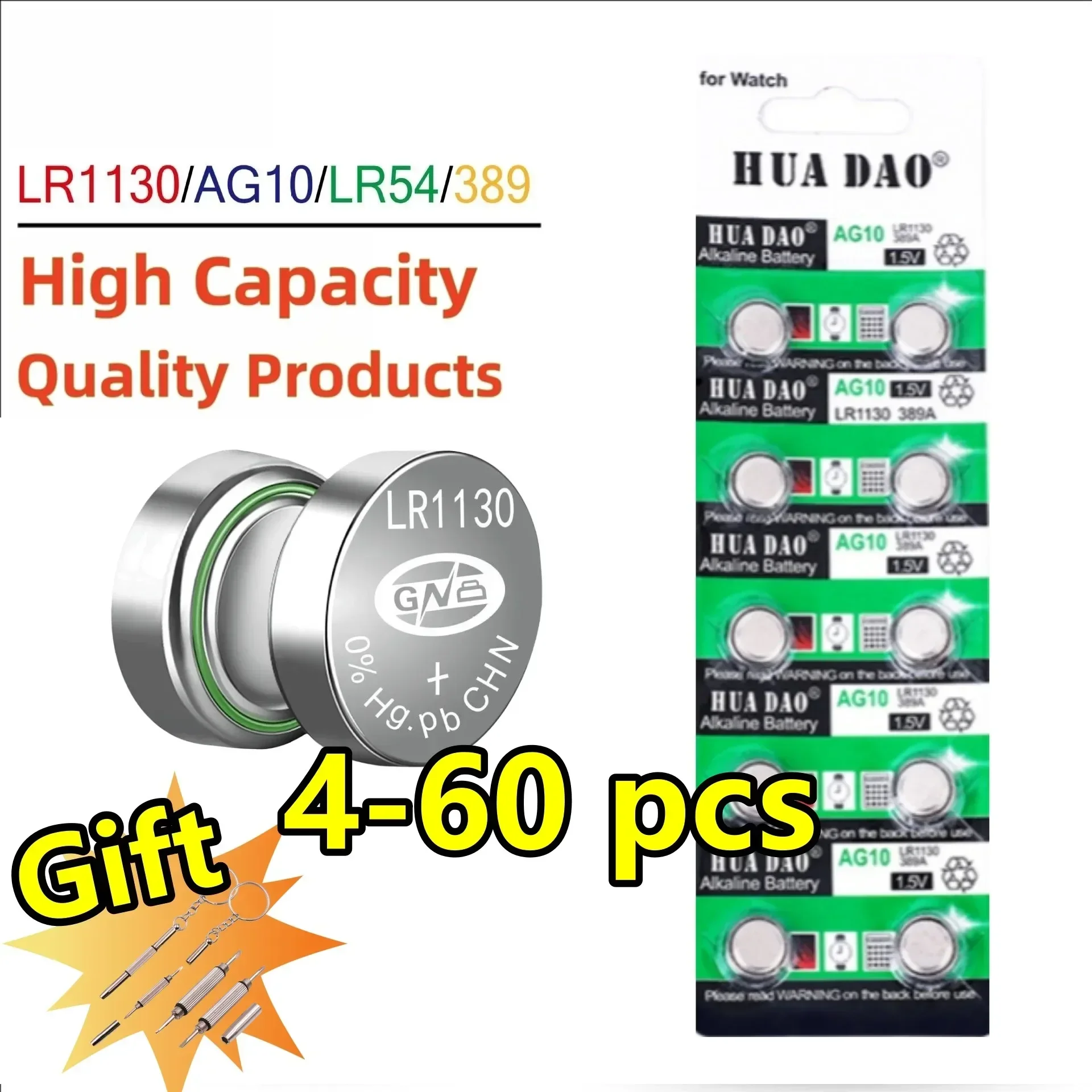 Button Cell Battery AG10 LR1130 SR1130 389A LR54 L1131 1.55V Replacement for Watch Hearing Aid Flashlight Calendar Toys