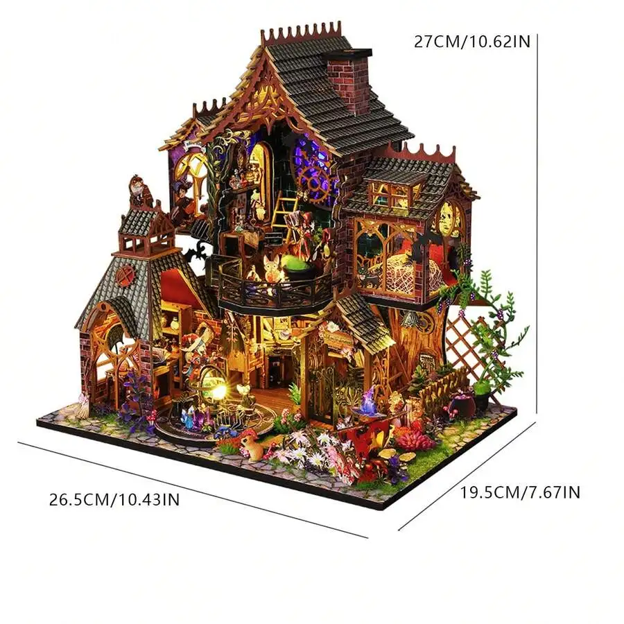 Magic Castle Villa Assembly Model Building Miniature Kit Room Bedroom Decor Ornament DIY Handmade Wooden Craft 3D Puzzle Easter