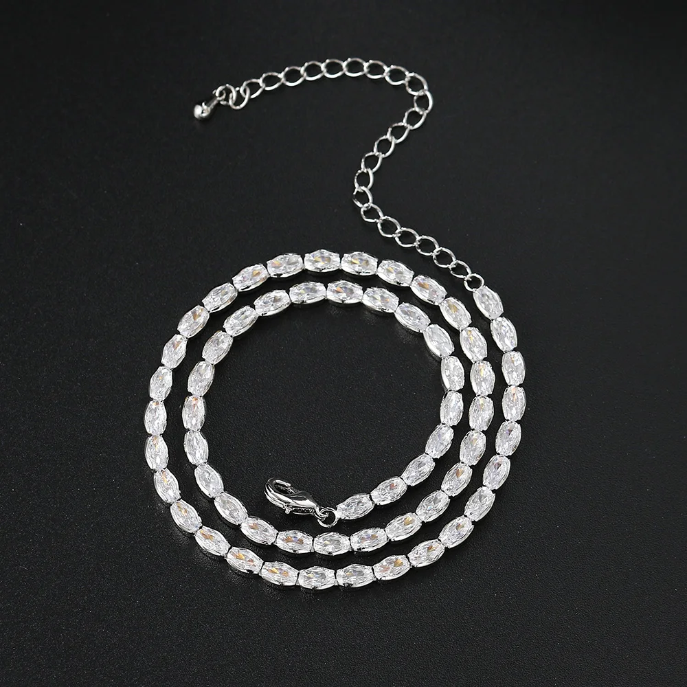 Oval Crystal Tennis Choker Necklace for Women Dazzling Korean Zirconia Collar Chain On The Neck Dainty Wedding Jewelry Gift N135