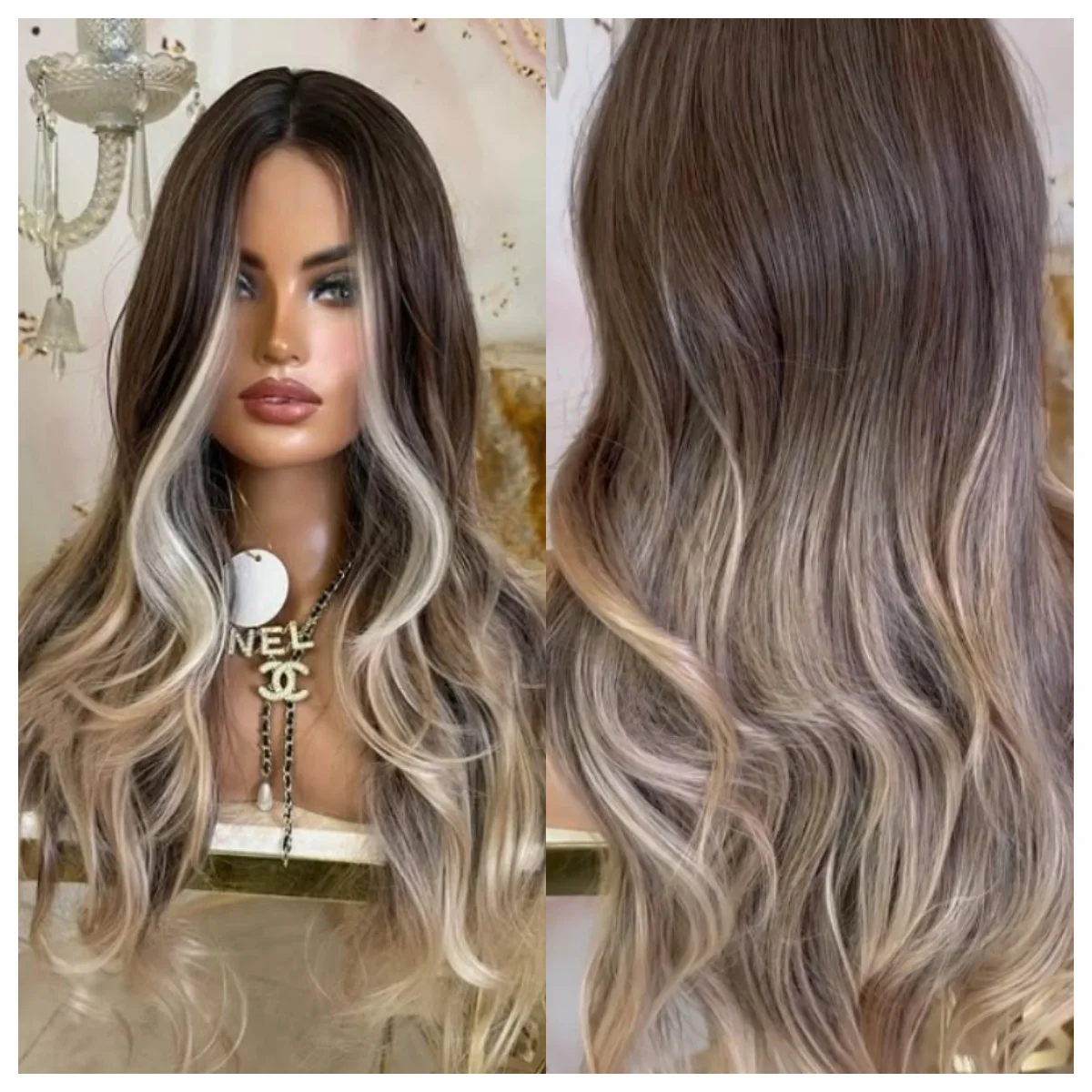 

Длинные волнистые волосы с детскими волосами Парик шнурка Коричневый Ombre Светлые парики Синтетические косплей Вьющиеся парики фронта шнурка для женщин Термостойкие