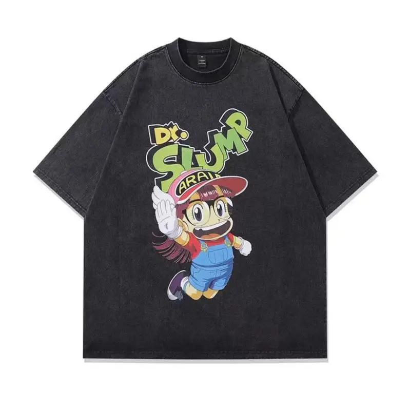 

Футболка Dr. Slump Arale для мужчин, летняя повседневная хлопковая футболка с коротким рукавом, с графическим принтом японского аниме, черная, свободного кроя, уличная одежда
