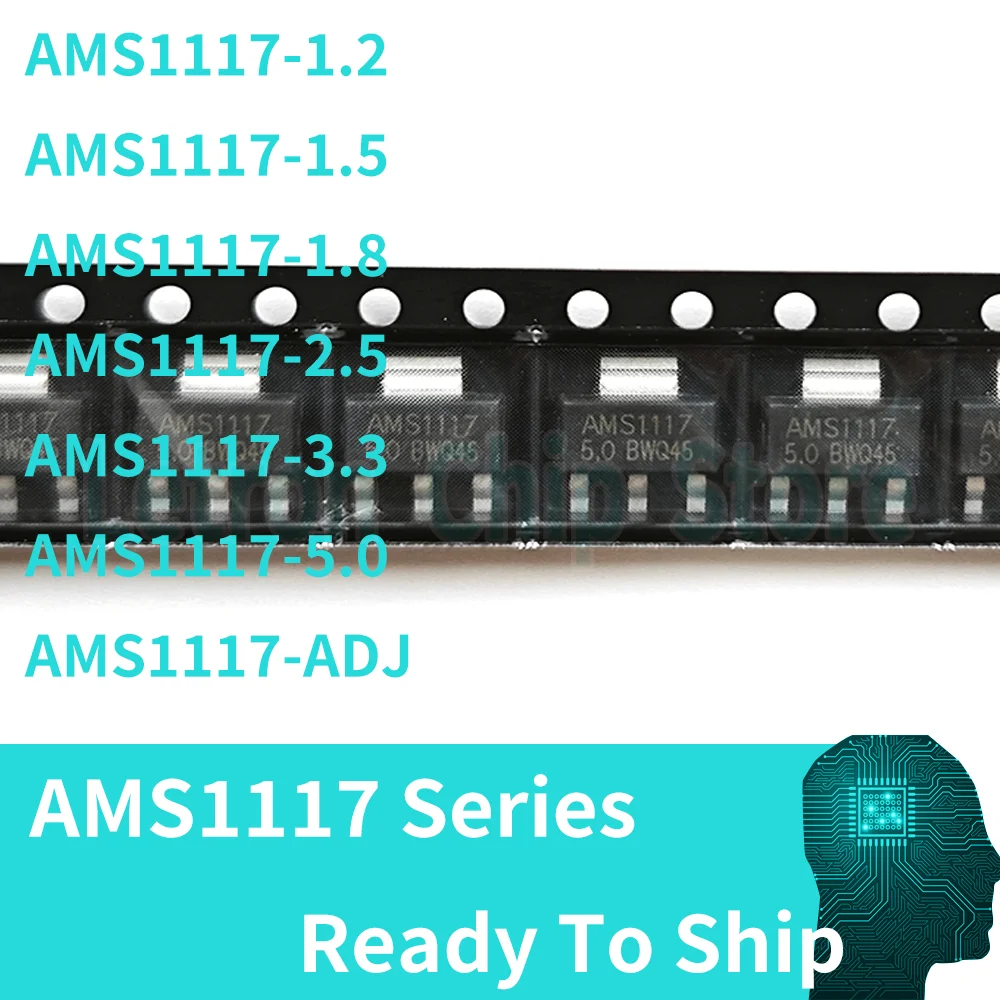 10 Uds IC REG LIN AMS1117 1,2 V 1,5 V 1,8 V 2,5 V 3,3 V 3V3 5V ADJ SOT223 SOT-223 1117 LM1117 SMD regulador de voltaje LDO