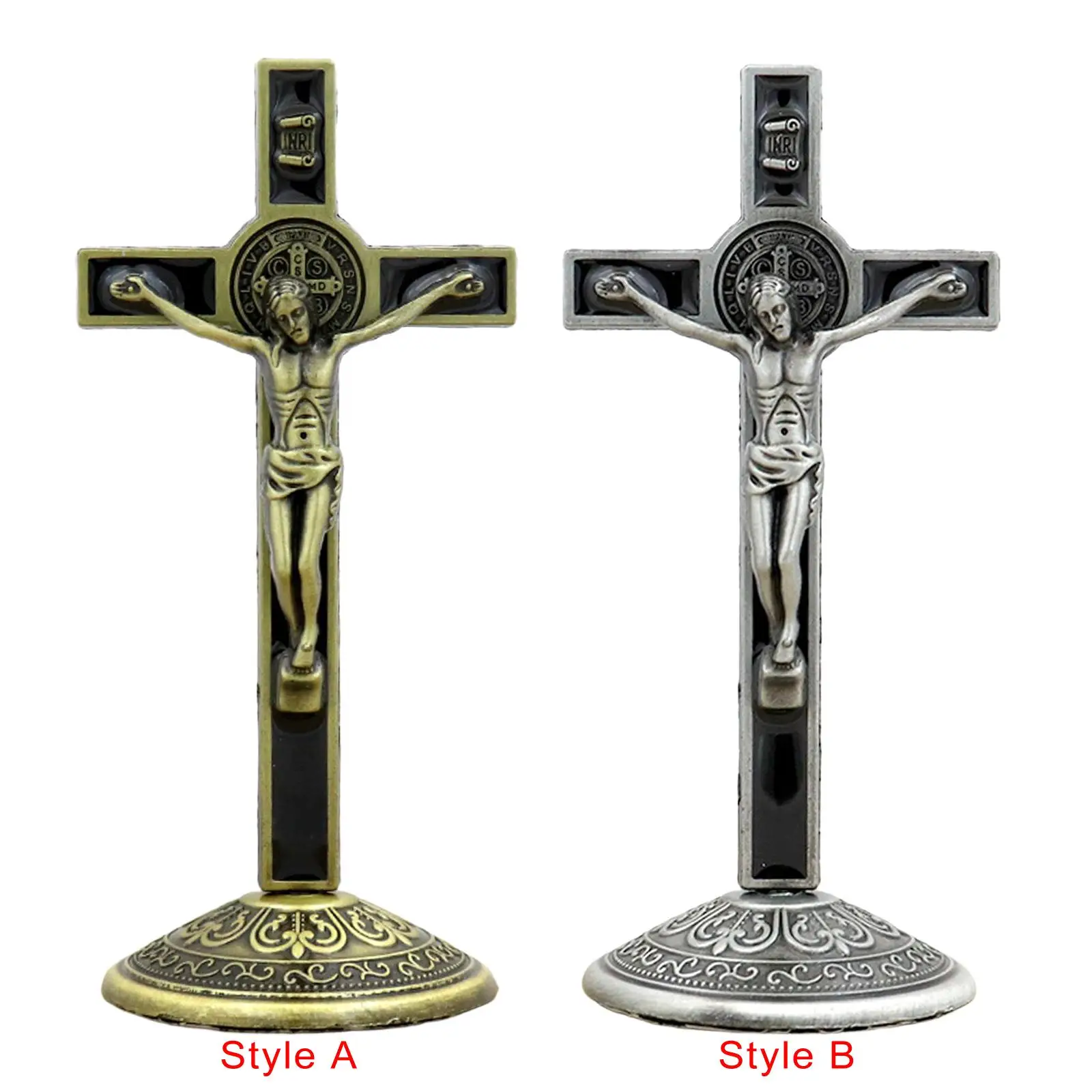 Crucifix with Base Cross Altar Jesus Crucifixion Zine Alloy Religious ST Crucifix for Religious Gifts Collection