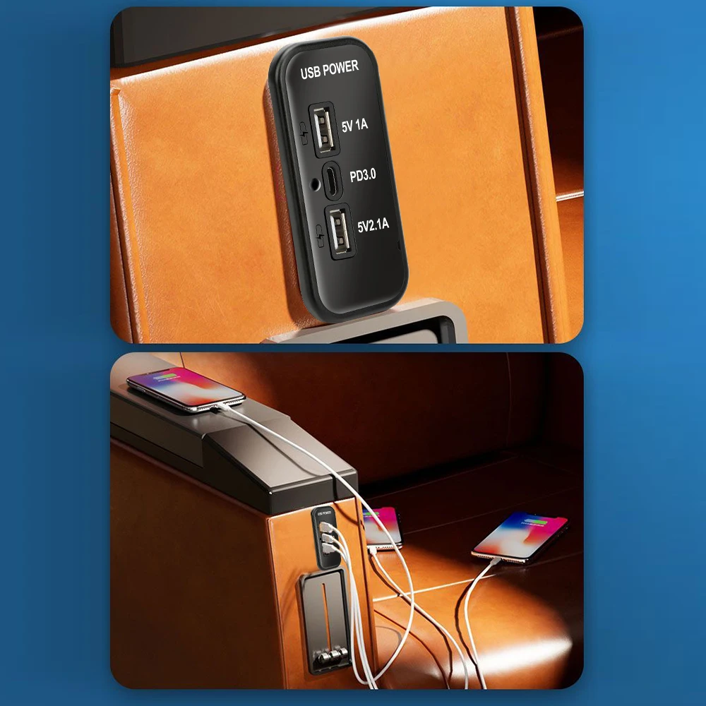 12/24 فولت شاحن سيارة PD Type-C 2.1A 1A المزدوج USB محولات المقبس للدراجات النارية السيارات شاحنة ATV قارب RV حافلة محول الطاقة المخرج