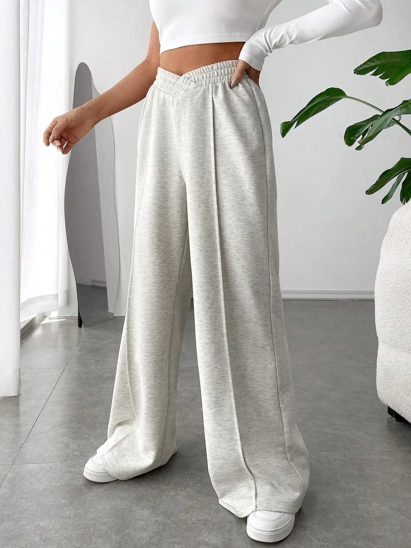 

Wide Leg Sweatpants For Women Solid Color Casual Loose Fit Ankle Length
