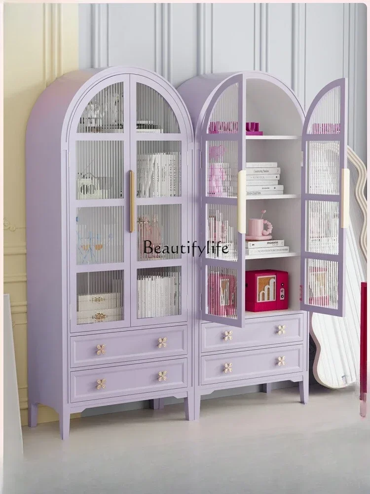 

Arched taro purple wall bookcase living room display decoration retro pink display cabinetlx